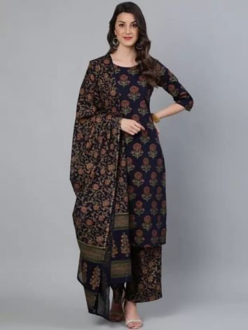 Printed Cotton Kurta with Palazzo and Dupatta