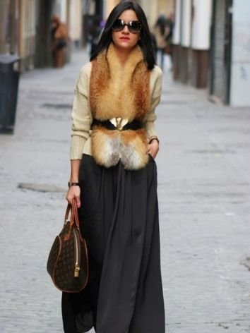 Wear A Voguish Faux- fur Vest over Your Maxi Dress