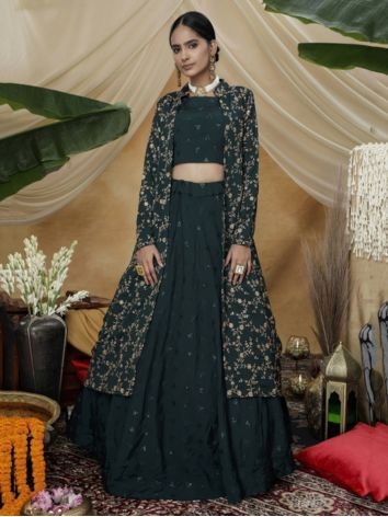 Wear An Embellished Jacket with Lehenga Choli