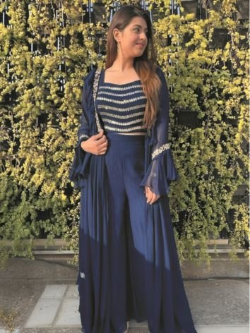 Wear An Embellished Jacket with Your Palazzo Suit