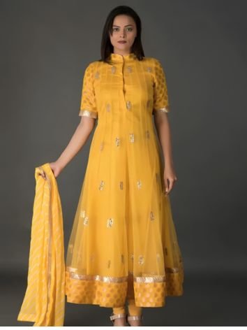 Traditional Yellow Anarkali Suit with Gota Patti Work